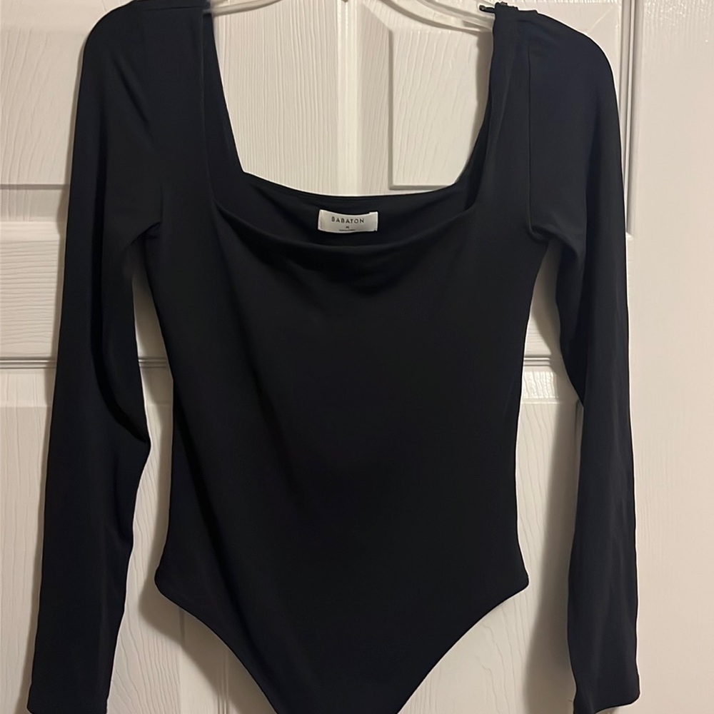 Black thong long sleeve square neck Babaton bodysuit